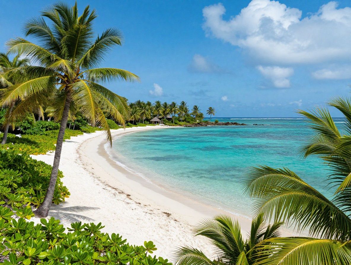 Вид с воздуха на небольшой частный тропический остров с белоснежным пляжем и пальмами в Карибском море